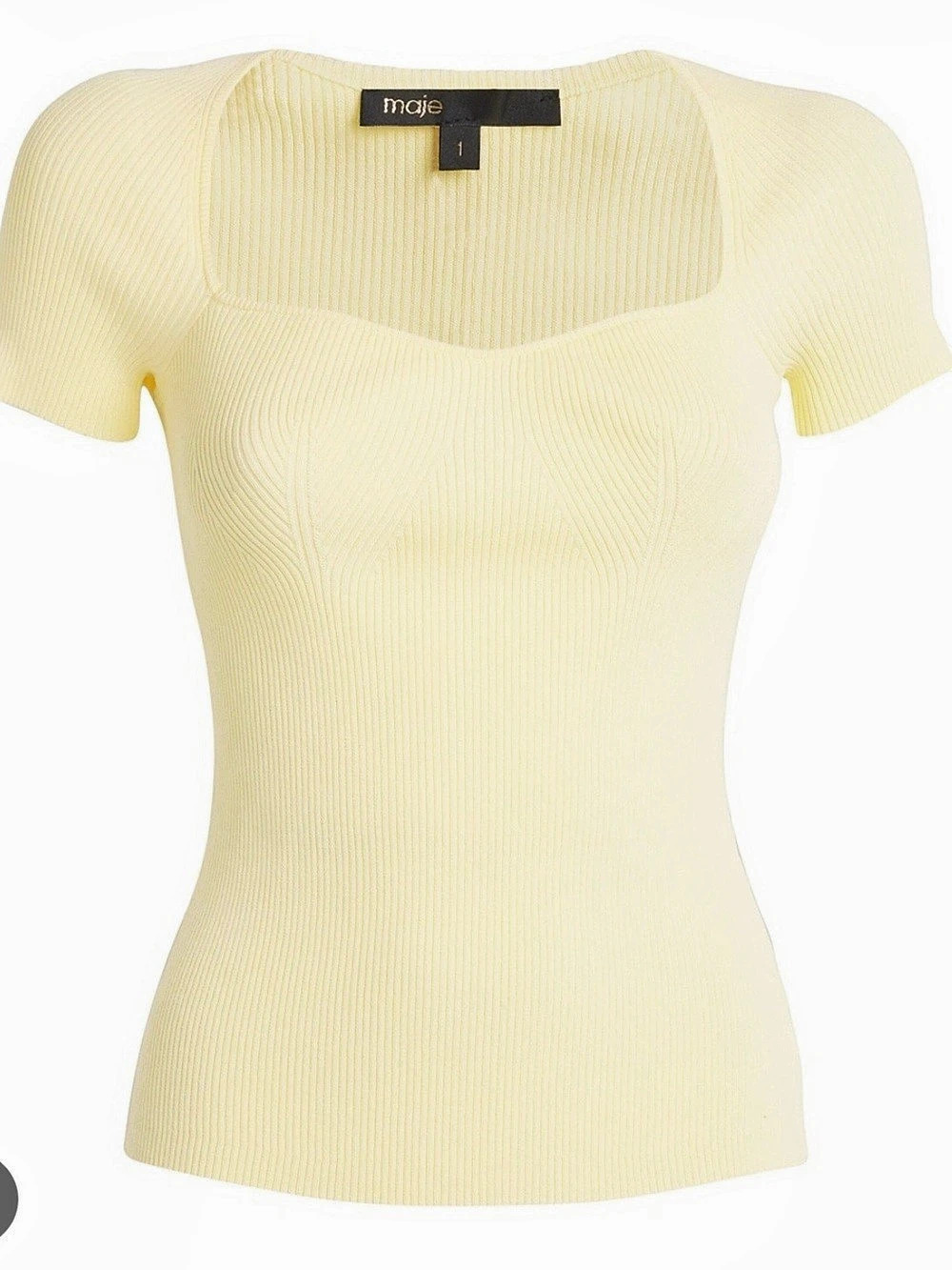 Maje Ribbed Sweetheart-Neck Short-Sleeve Top Yellow